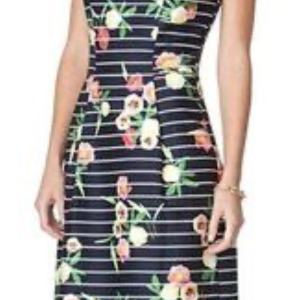 Chaps Black Floral Striped Midi Dress